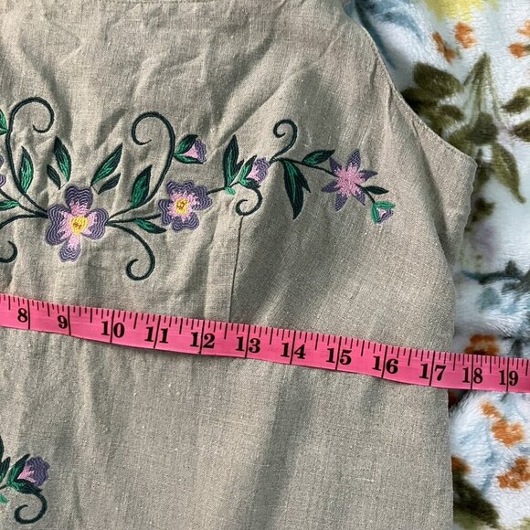 Y2K Gap Linen Embroidered Dress Womens 12 Floral Strappy Neutral Vintage 90s - Picture 5 of 10